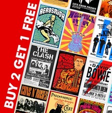 Listing image for Vintage Music Concert Poster Prints - 60s 70s Rock Band Gig Fillmore Wall Art