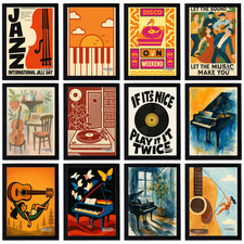 Listing image for Vintage Music Poster Retro Print Instruments Dancing Decor Wall Art A5 A4 A3