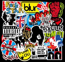 Listing image for UK 100 Rock Stickers Heavy Metal Punk Band Music Guitar Car Decal Skateboard NEW