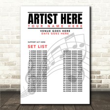 Listing image for Concert Setlist Poster Print Canvas Music Notes - Any Artist, Date, Gig, Venue