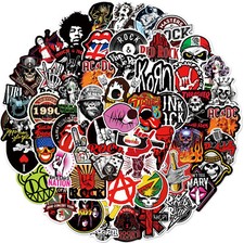 Listing image for 104pc Rock Stickers Lot Heavy Metal Punk Band Music Guitar Car Decals Skateboard