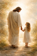 Listing image for Jesus With Child Christian Faith Religious Poster Print Framed Canvas Wall Art