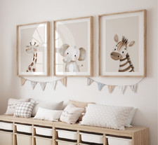 Listing image for Neutral Safari Nursery Prints | Cute Jungle Animal Wall Art Set for Baby Room