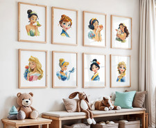 Listing image for Princess Character Wall Art Prints Set of 12 |A4/A3 Kids Bedroom Nursery Decor