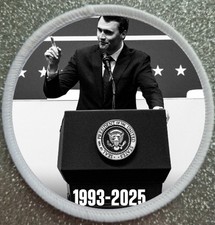Listing image for 3 Inch Charlie Kirk Republican Political Activist Iron / Sew on Patch Badge