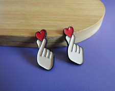 Listing image for Set 2 Korea Japan Music Kpop Inspired Red Finger Heart Tiny Enamel Pin Badge