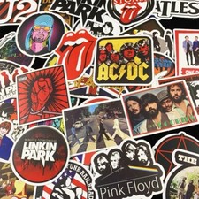 Listing image for UK 50 Rock Stickers Lot Heavy Metal Punk Band Music Guitar Car Decals Skateboard