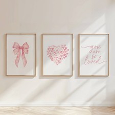 Listing image for Pink Bow Nursery Wall Art Set Baby Girl Bedroom Prints Coquette Decor