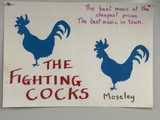 Listing image for Fighting Cocks Moseley Venue Poster Original Rooster Design Music Slogan 1982