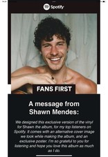 Listing image for Shawn Mendes LP. Shawn Spotify Fans First Swirl Vinyl. Exclusive Cover + Poster